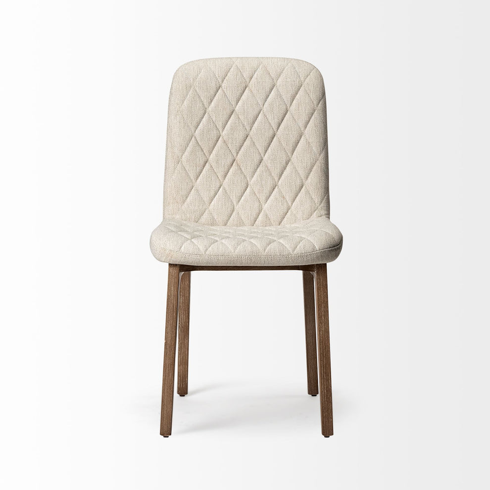Diamond Tuffed Cream Fabric Wrap With Brown Wood Base Dining Chair By Homeroots | Dining Chairs | Modishstore - 2