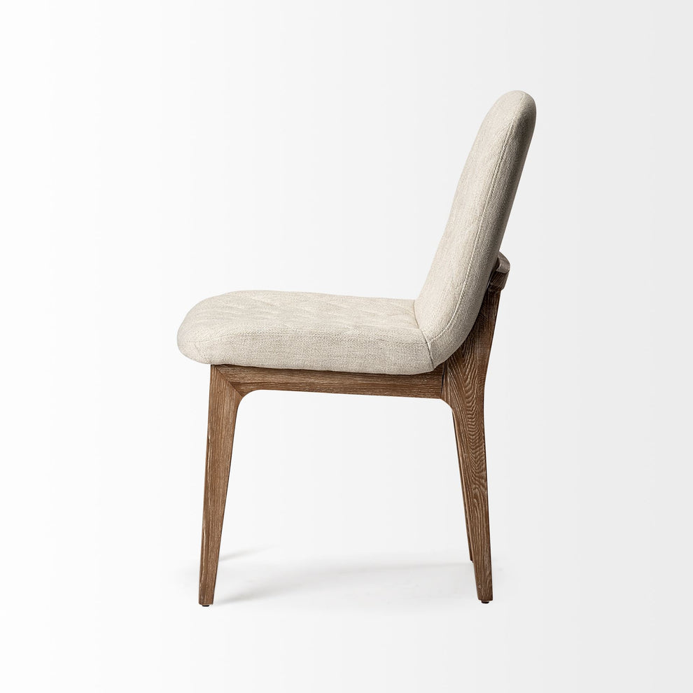 Diamond Tuffed Cream Fabric Wrap With Brown Wood Base Dining Chair By Homeroots | Dining Chairs | Modishstore - 3