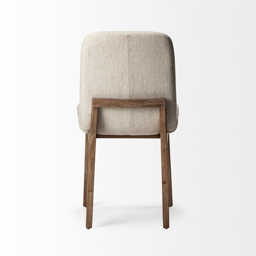 Diamond Tuffed Cream Fabric Wrap With Brown Wood Base Dining Chair By Homeroots | Dining Chairs | Modishstore - 4