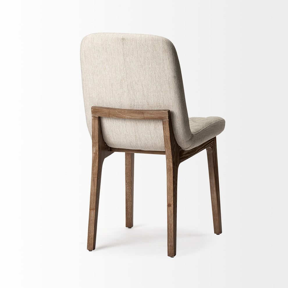 Diamond Tuffed Cream Fabric Wrap With Brown Wood Base Dining Chair By Homeroots | Dining Chairs | Modishstore - 5