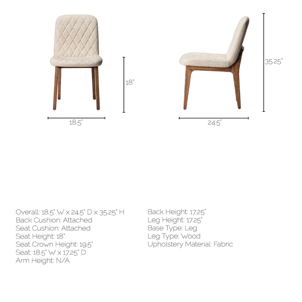 Diamond Tuffed Cream Fabric Wrap With Brown Wood Base Dining Chair By Homeroots | Dining Chairs | Modishstore - 7