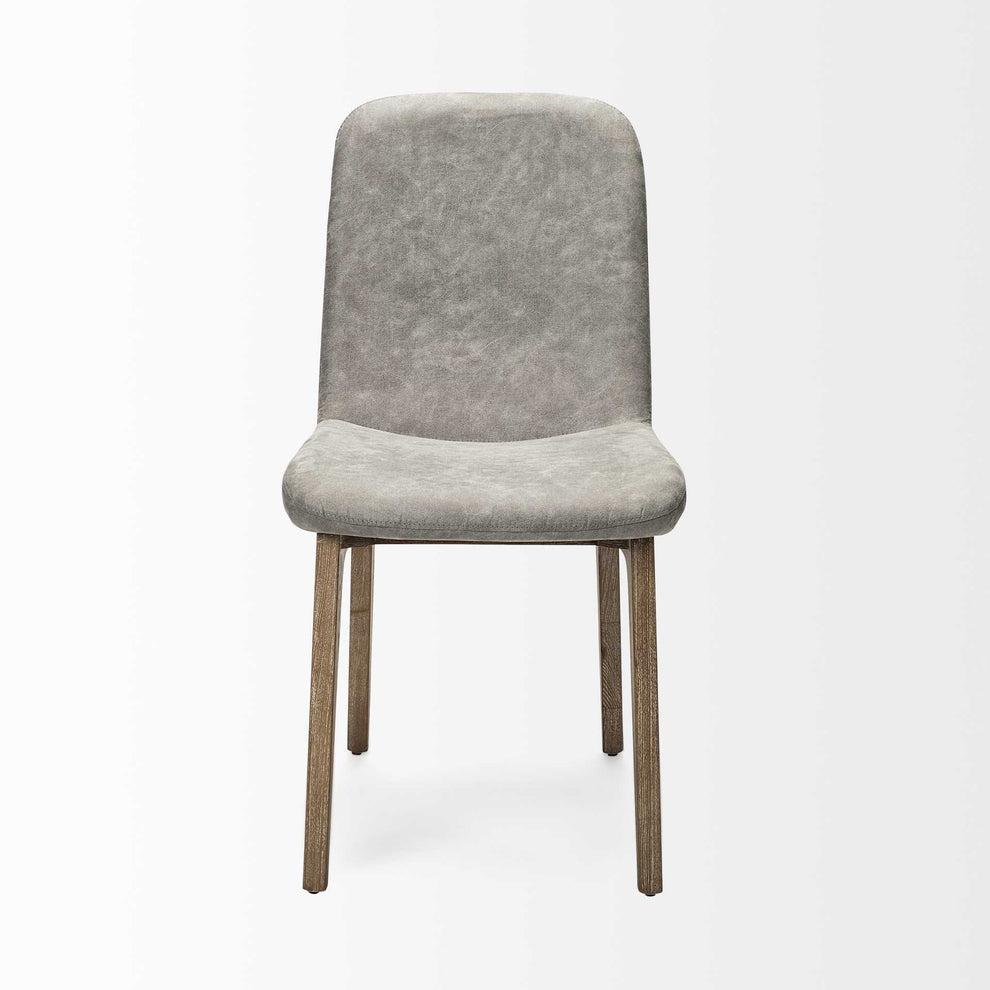 Grey Fabric Wrap With Medium Brown Wood Base Dining Chair By Homeroots | Dining Chairs | Modishstore - 3