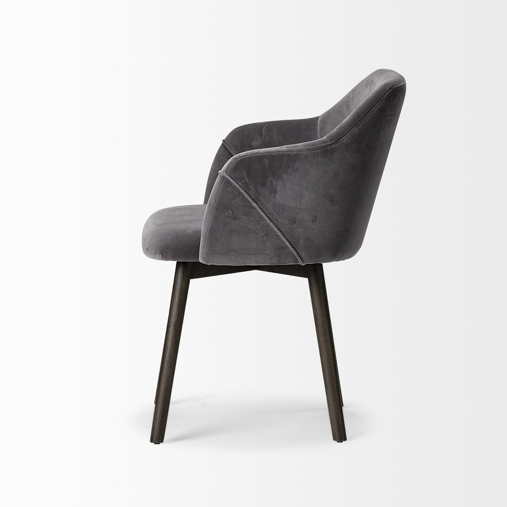 Grey Velvet Wrap With Black Wooden Base Dining Chair By Homeroots | Dining Chairs | Modishstore - 3