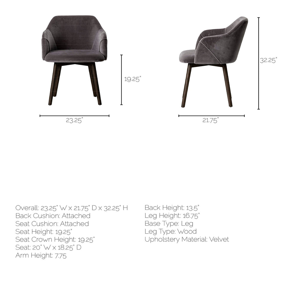 Grey Velvet Wrap With Black Wooden Base Dining Chair By Homeroots | Dining Chairs | Modishstore - 8