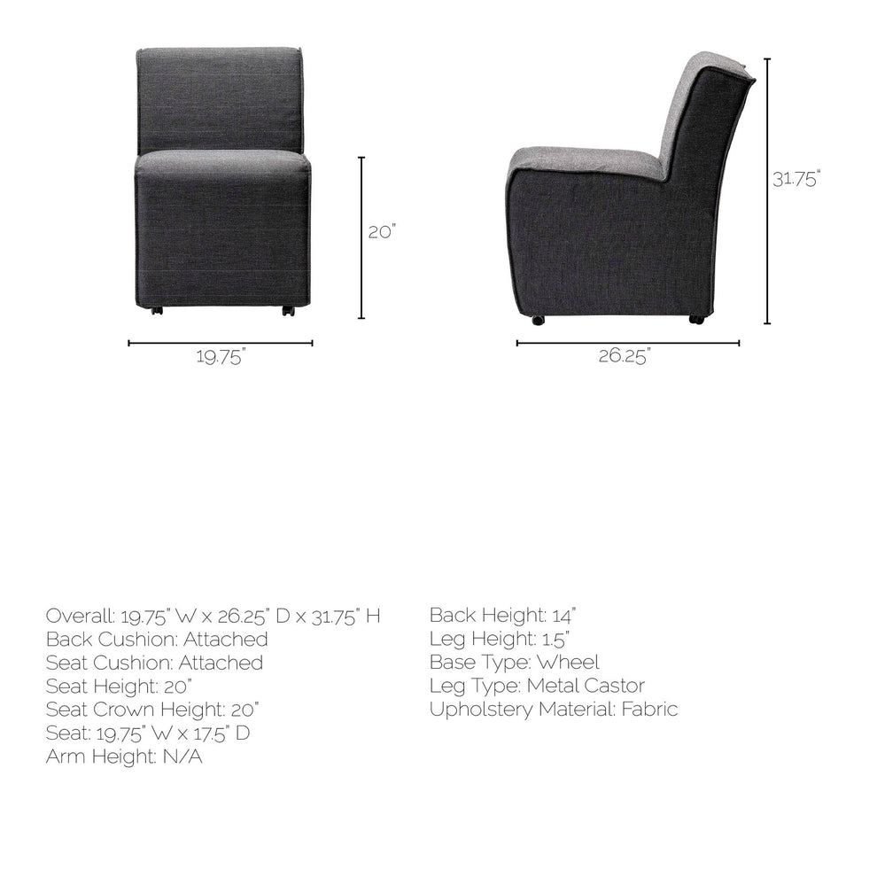 Fully Upholstered Grey Fabric Dining Chair On Casters By Homeroots | Dining Chairs | Modishstore - 8