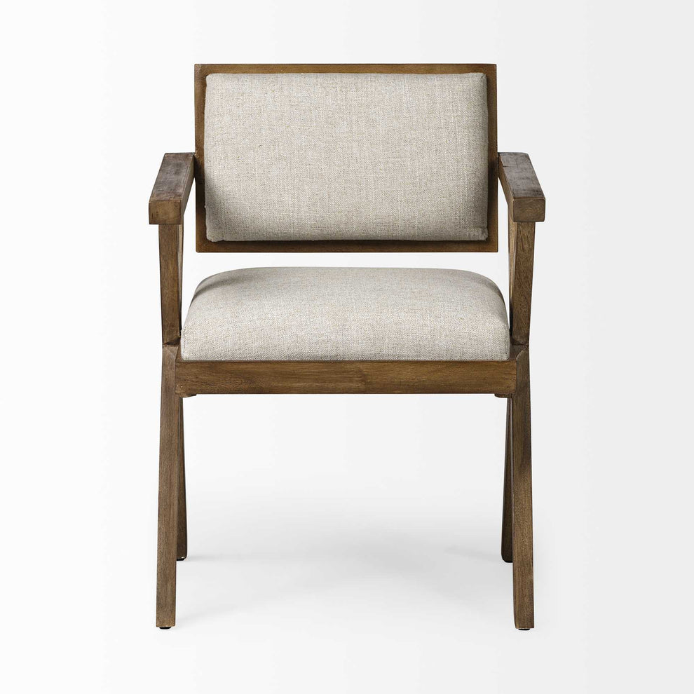 Cream Fabric Wrap With Medium Brown Wooden Frame Dining Chair By Homeroots | Dining Chairs | Modishstore - 2