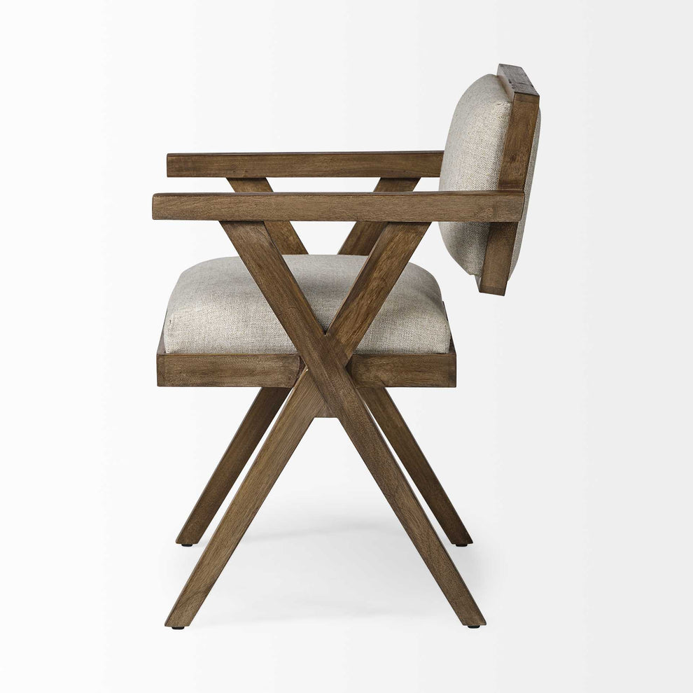 Cream Fabric Wrap With Medium Brown Wooden Frame Dining Chair By Homeroots | Dining Chairs | Modishstore - 3