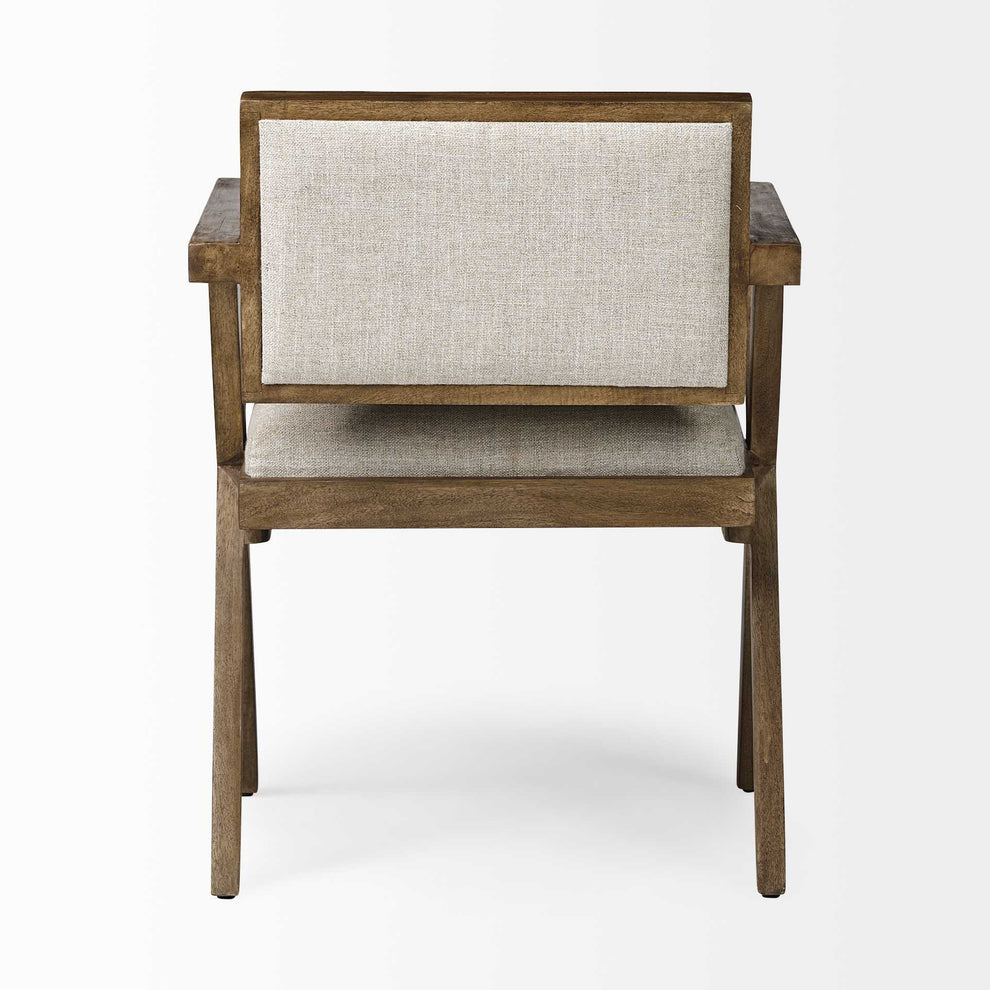 Cream Fabric Wrap With Medium Brown Wooden Frame Dining Chair By Homeroots | Dining Chairs | Modishstore - 4