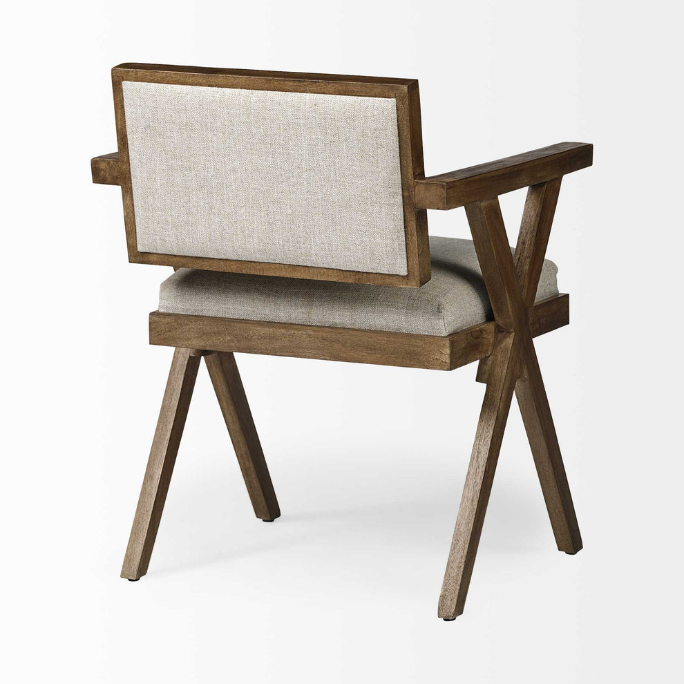 Cream Fabric Wrap With Medium Brown Wooden Frame Dining Chair By Homeroots | Dining Chairs | Modishstore - 5