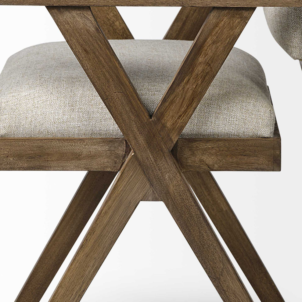 Cream Fabric Wrap With Medium Brown Wooden Frame Dining Chair By Homeroots | Dining Chairs | Modishstore - 6