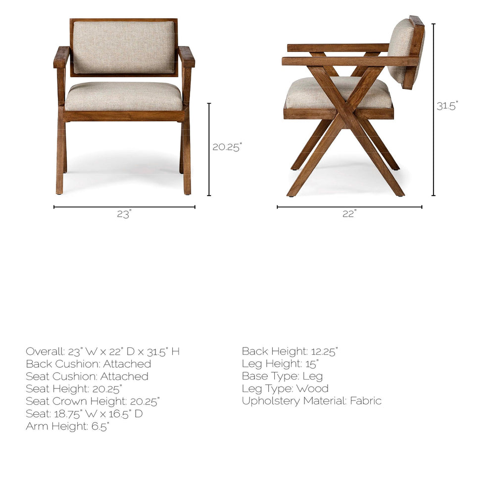 Cream Fabric Wrap With Medium Brown Wooden Frame Dining Chair By Homeroots | Dining Chairs | Modishstore - 7