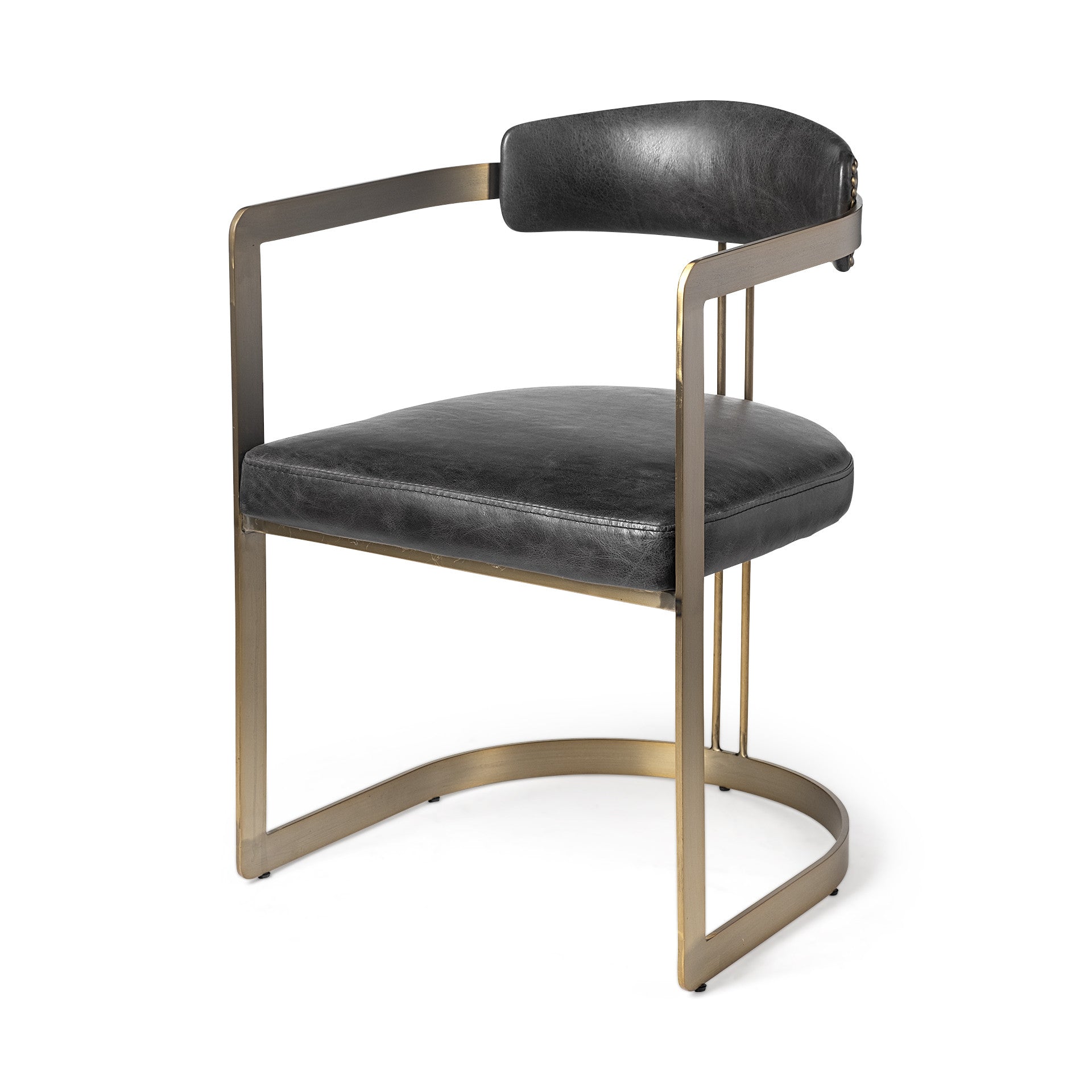 Black Leather Seat With Gold Iron Frame Dining Chair By Homeroots | Dining Chairs | Modishstore