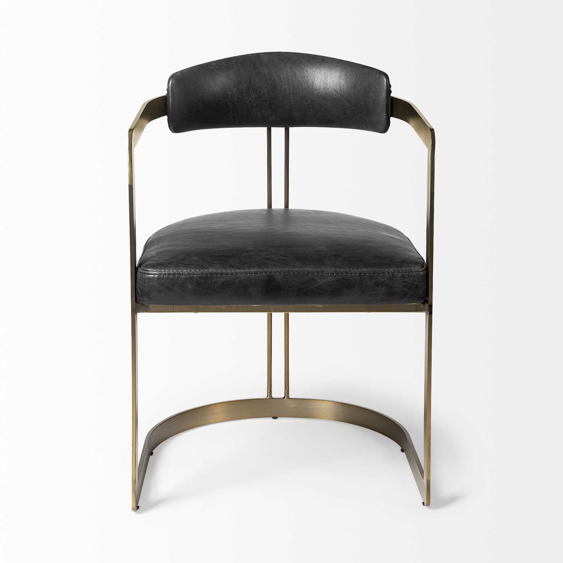 Black Leather Seat With Gold Iron Frame Dining Chair By Homeroots | Dining Chairs | Modishstore - 2