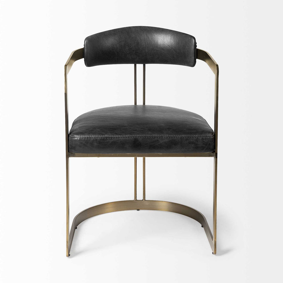 Black Leather Seat With Gold Iron Frame Dining Chair By Homeroots | Dining Chairs | Modishstore - 2