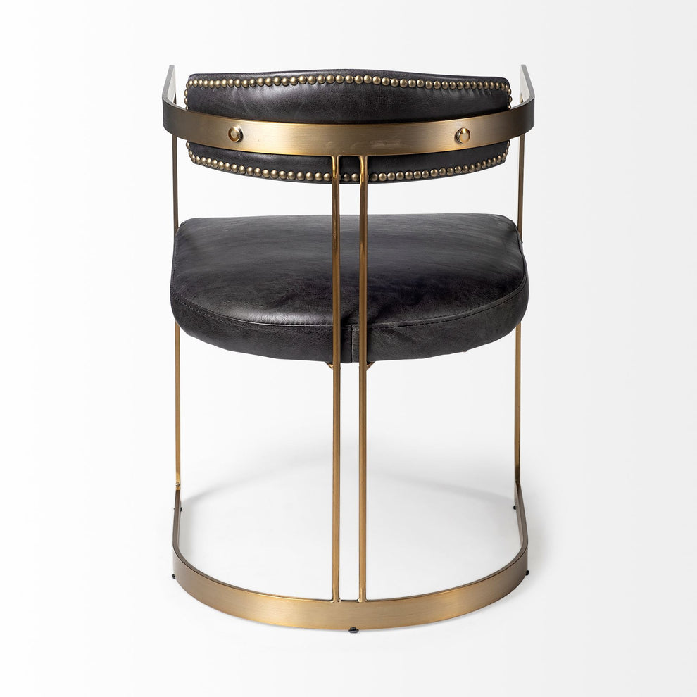 Black Leather Seat With Gold Iron Frame Dining Chair By Homeroots | Dining Chairs | Modishstore - 4