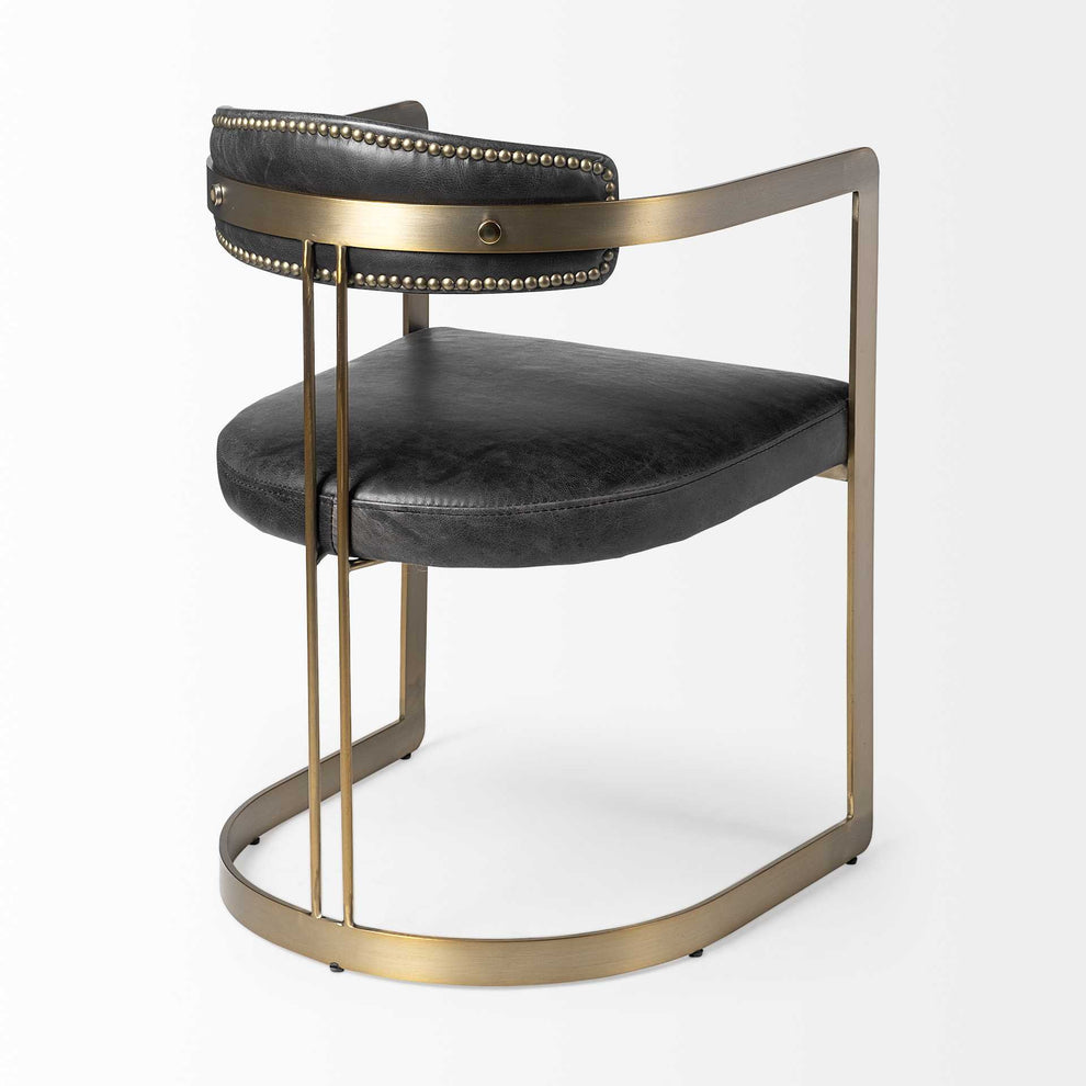 Black Leather Seat With Gold Iron Frame Dining Chair By Homeroots | Dining Chairs | Modishstore - 5