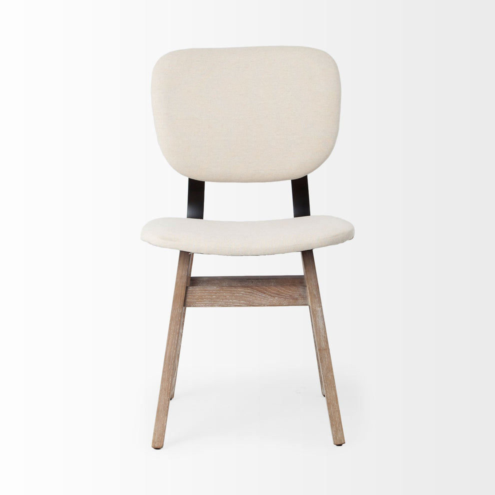 Cream Fabric Wrap With Brown Solid Wood Base Dining Chair By Homeroots | Dining Chairs | Modishstore - 2