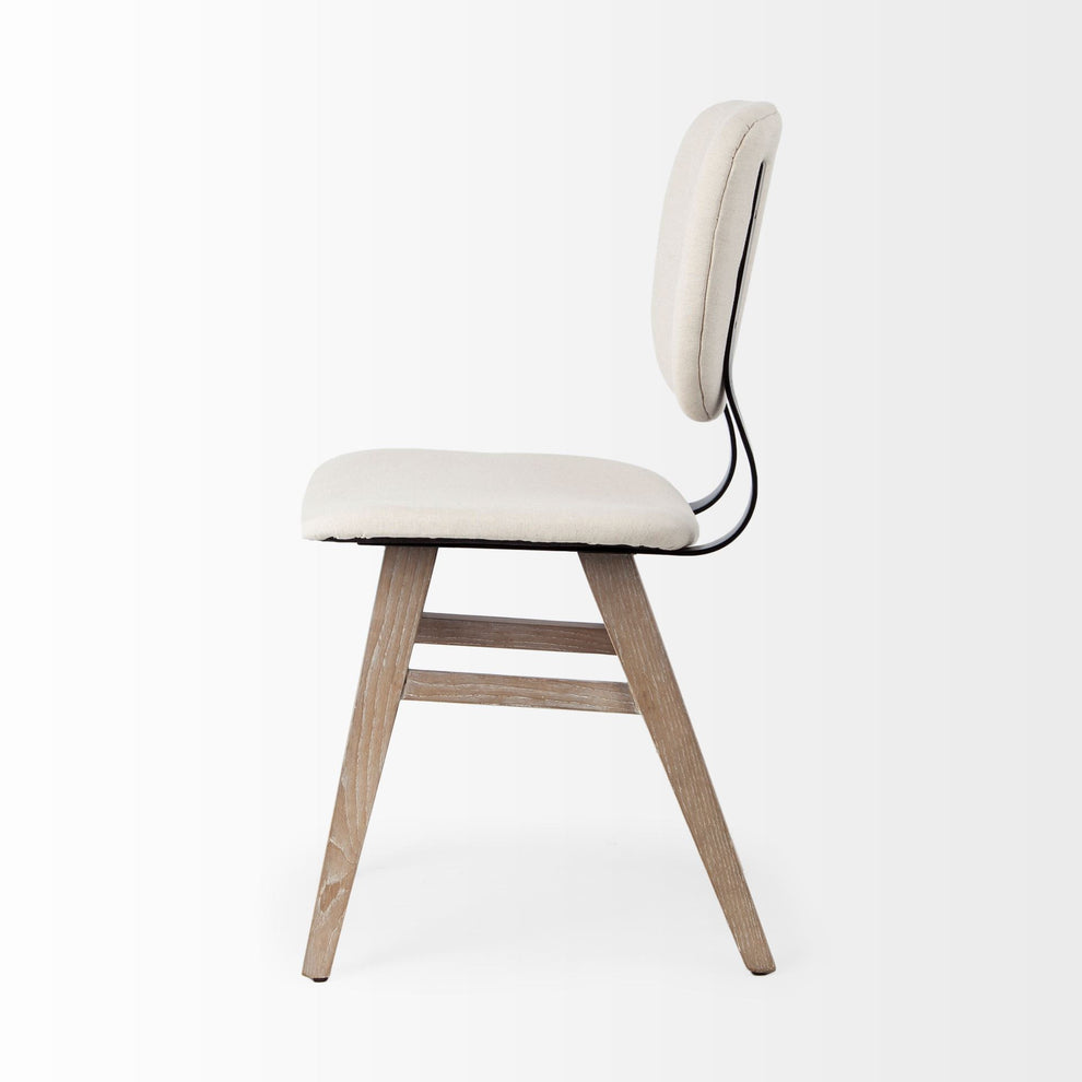 Cream Fabric Wrap With Brown Solid Wood Base Dining Chair By Homeroots | Dining Chairs | Modishstore - 3