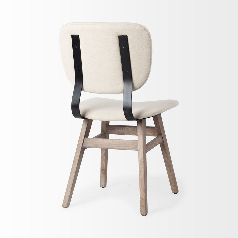 Cream Fabric Wrap With Brown Solid Wood Base Dining Chair By Homeroots | Dining Chairs | Modishstore - 5