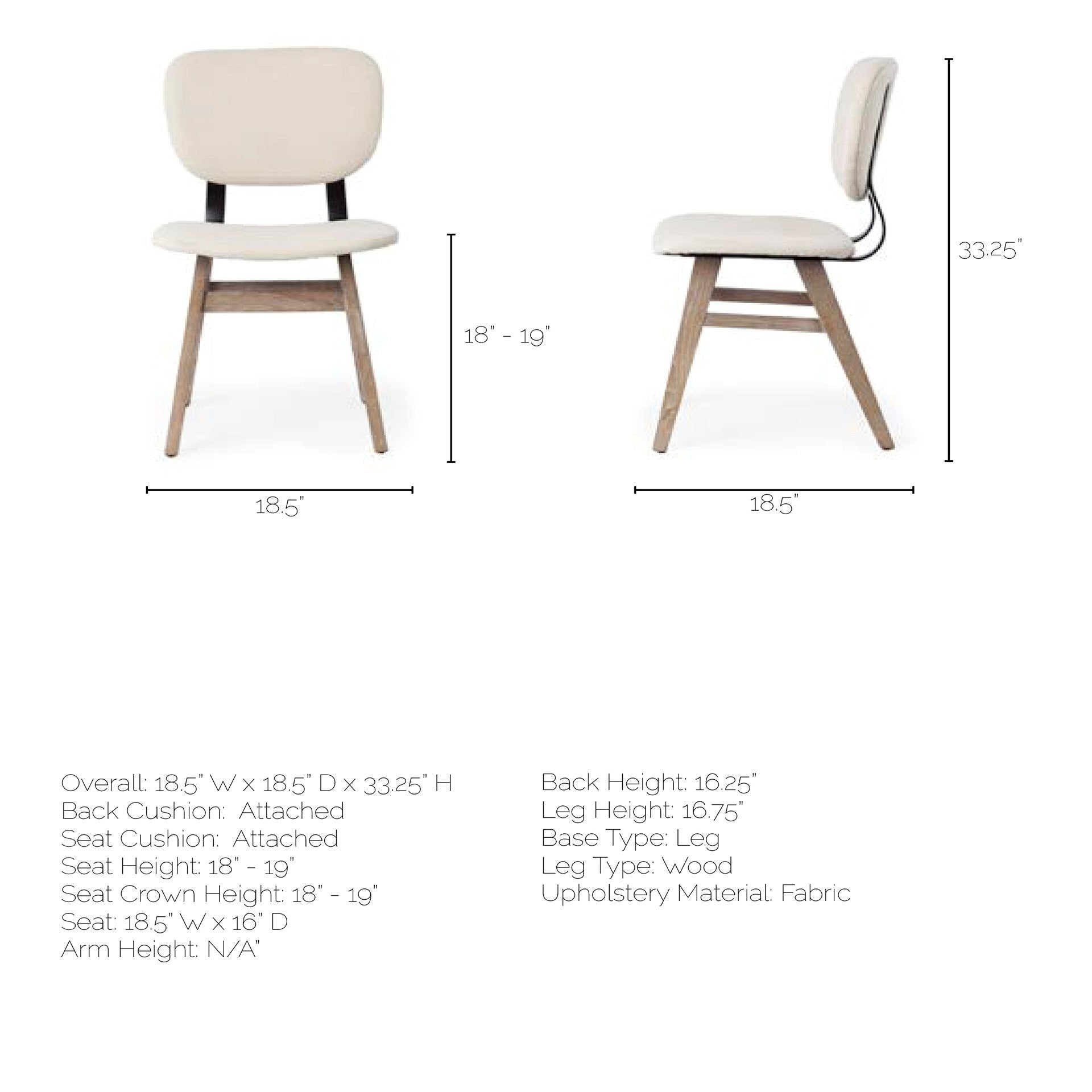 Cream Fabric Wrap With Brown Solid Wood Base Dining Chair By Homeroots | Dining Chairs | Modishstore - 8