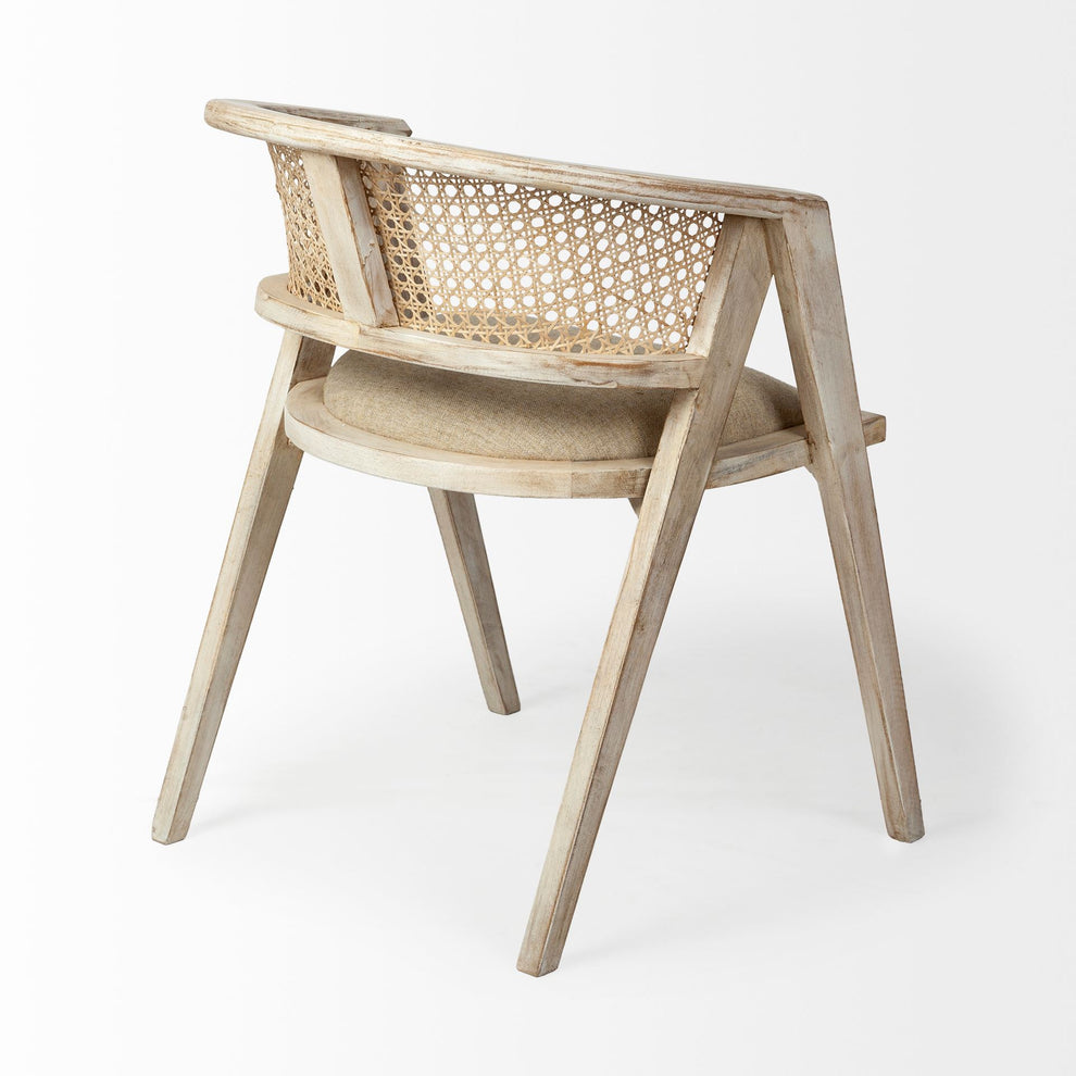 Natural Linen Seat With Blonde Wooden Frame Dining Chair By Homeroots | Dining Chairs | Modishstore - 5