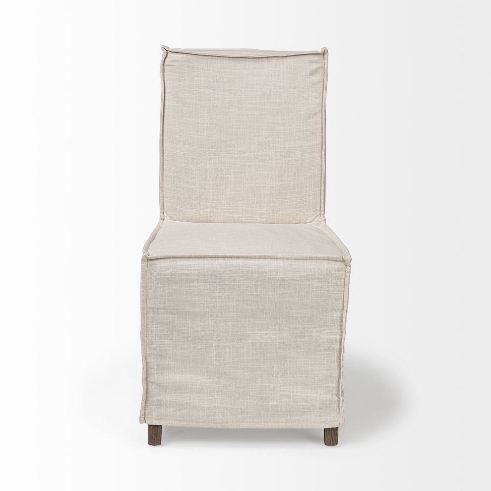 Set Of 2 Linen Look Slip Cover Wooden Base Dining Chairs By Homeroots | Dining Chairs | Modishstore - 3