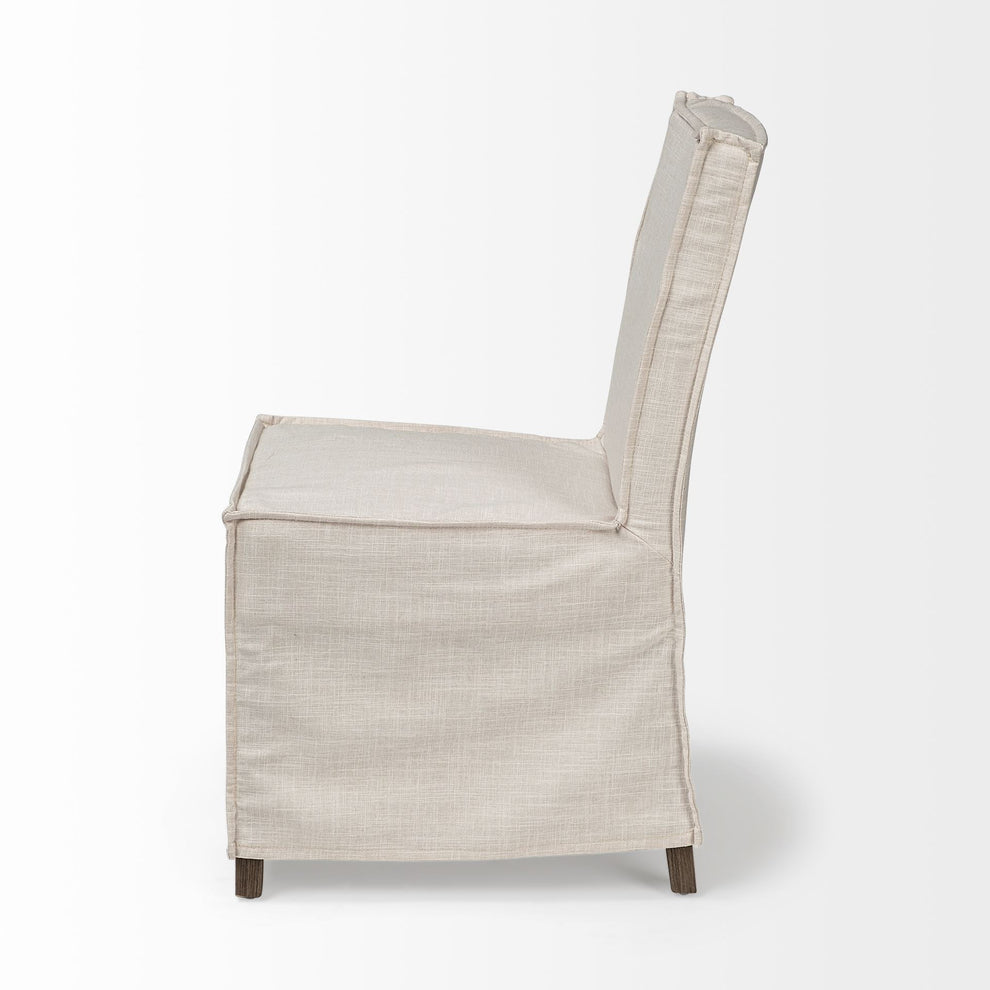 Set Of 2 Linen Look Slip Cover Wooden Base Dining Chairs By Homeroots | Dining Chairs | Modishstore - 4