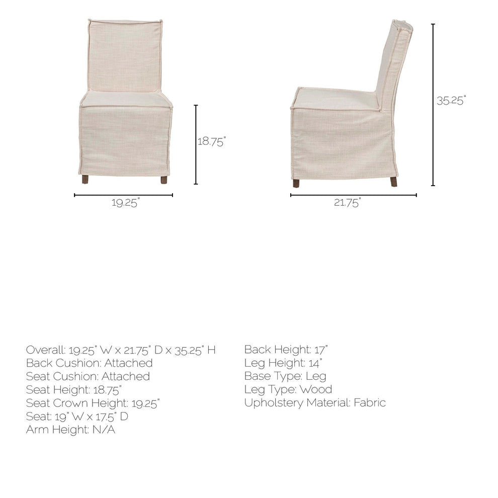 Set Of 2 Linen Look Slip Cover Wooden Base Dining Chairs By Homeroots | Dining Chairs | Modishstore - 8