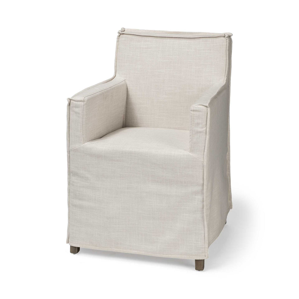 Cream Fabric Slip Cover With Brown Wood Frame Dining Chair By Homeroots | Dining Chairs | Modishstore - 2