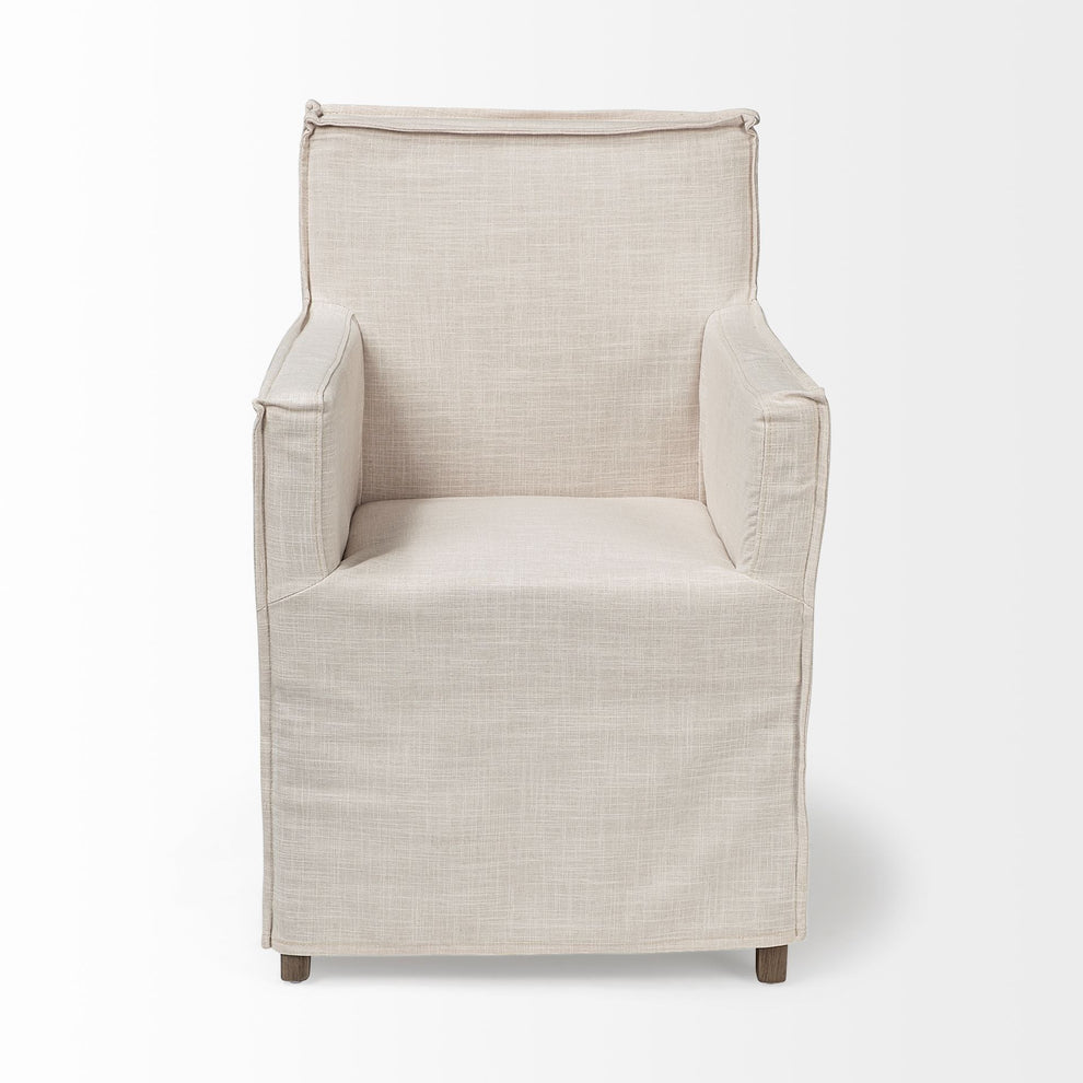 Cream Fabric Slip Cover With Brown Wood Frame Dining Chair By Homeroots | Dining Chairs | Modishstore - 3