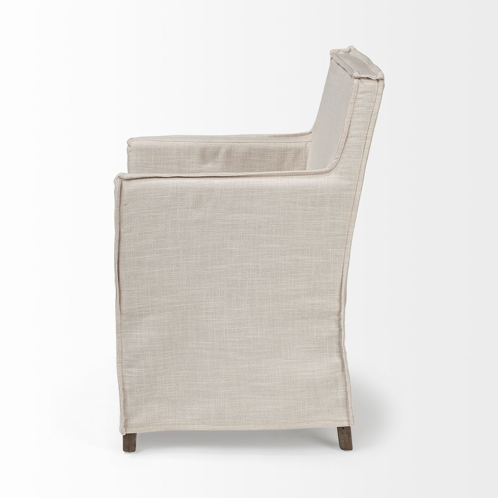 Cream Fabric Slip Cover With Brown Wood Frame Dining Chair By Homeroots | Dining Chairs | Modishstore - 4