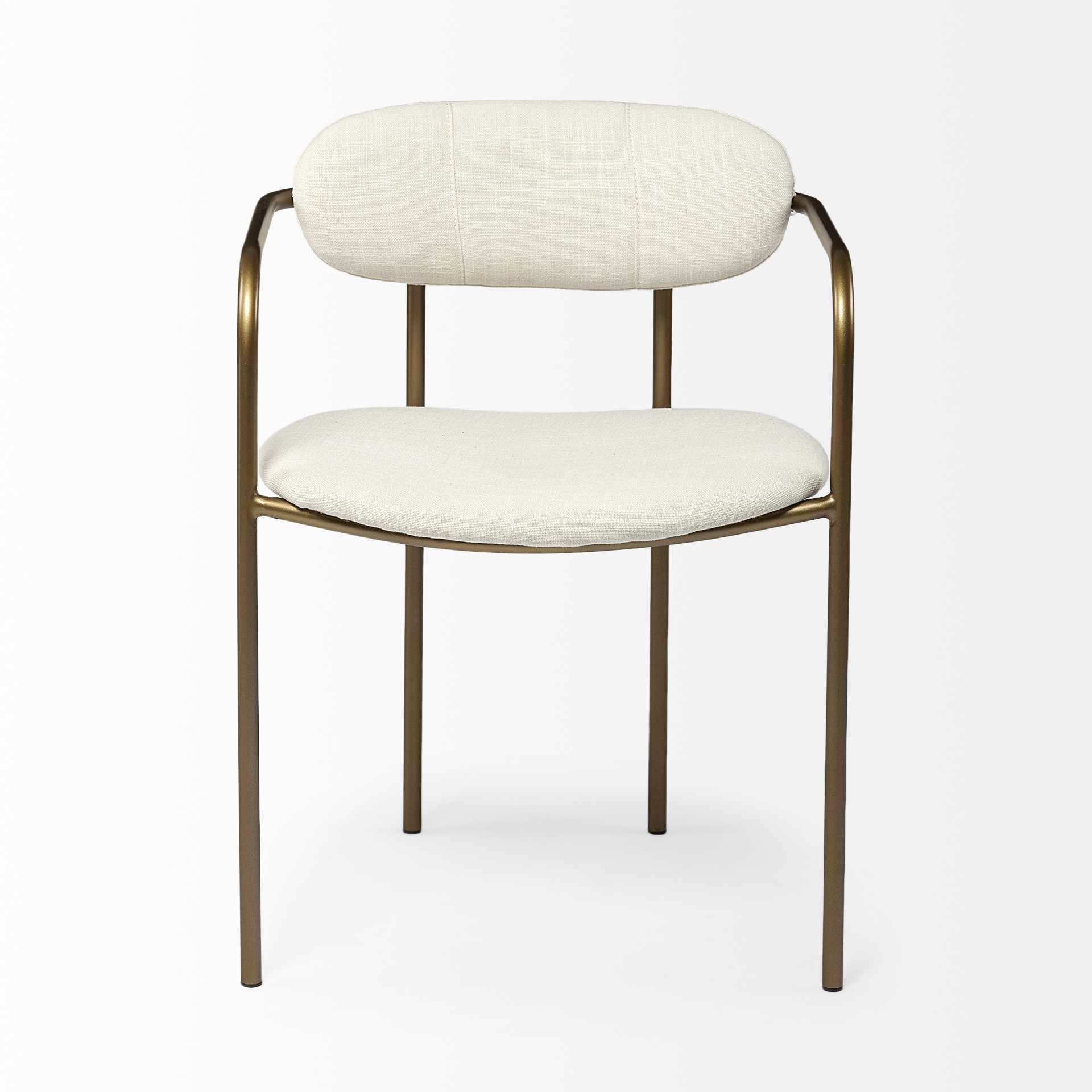 Cream Fabric Seat With Gold Iron Frame Dining Chair By Homeroots | Dining Chairs | Modishstore - 2