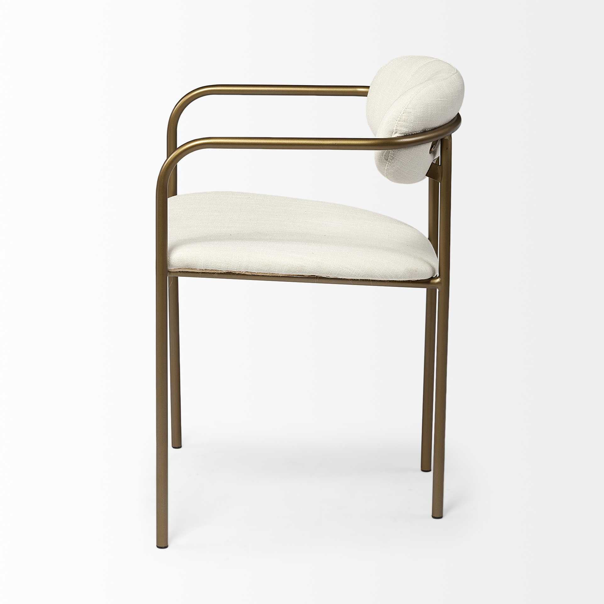 Cream Fabric Seat With Gold Iron Frame Dining Chair By Homeroots | Dining Chairs | Modishstore - 3
