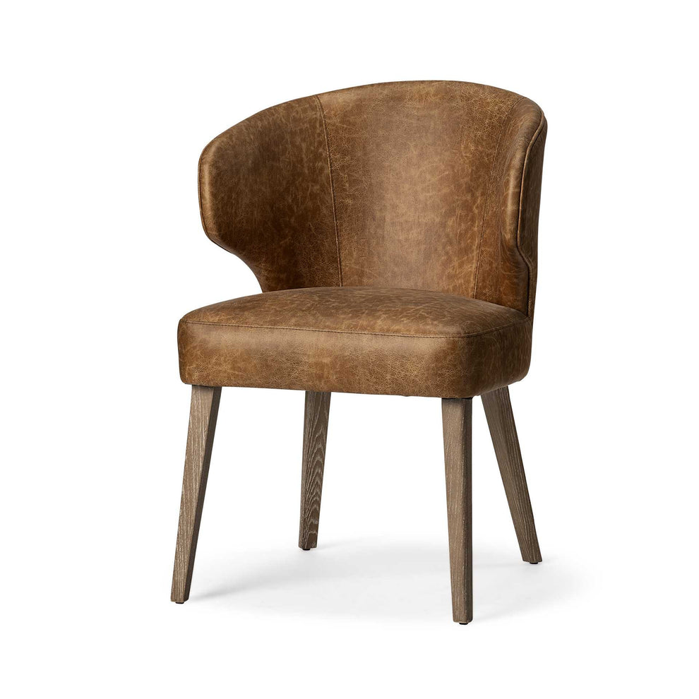 Brown Toned Leather With Brown Wooden Base Dining Chair By Homeroots | Dining Chairs | Modishstore - 2