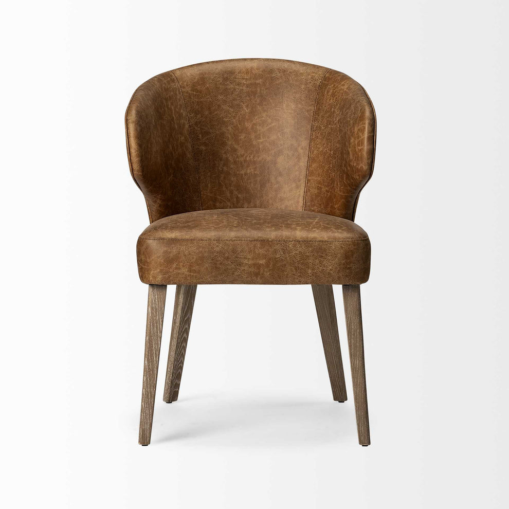 Brown Toned Leather With Brown Wooden Base Dining Chair By Homeroots | Dining Chairs | Modishstore - 3