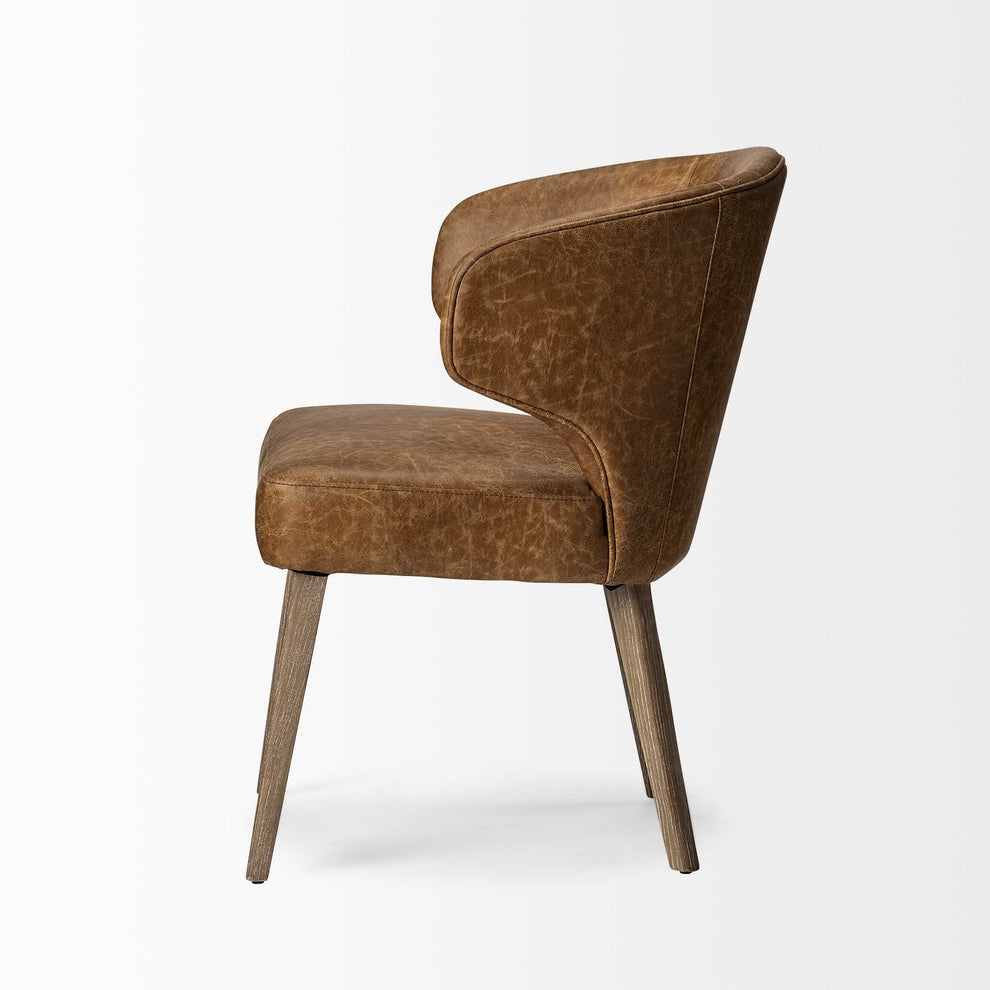 Brown Toned Leather With Brown Wooden Base Dining Chair By Homeroots | Dining Chairs | Modishstore - 4