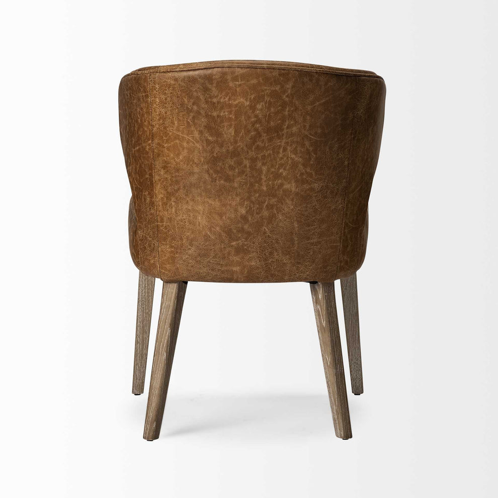 Brown Toned Leather With Brown Wooden Base Dining Chair By Homeroots | Dining Chairs | Modishstore - 5