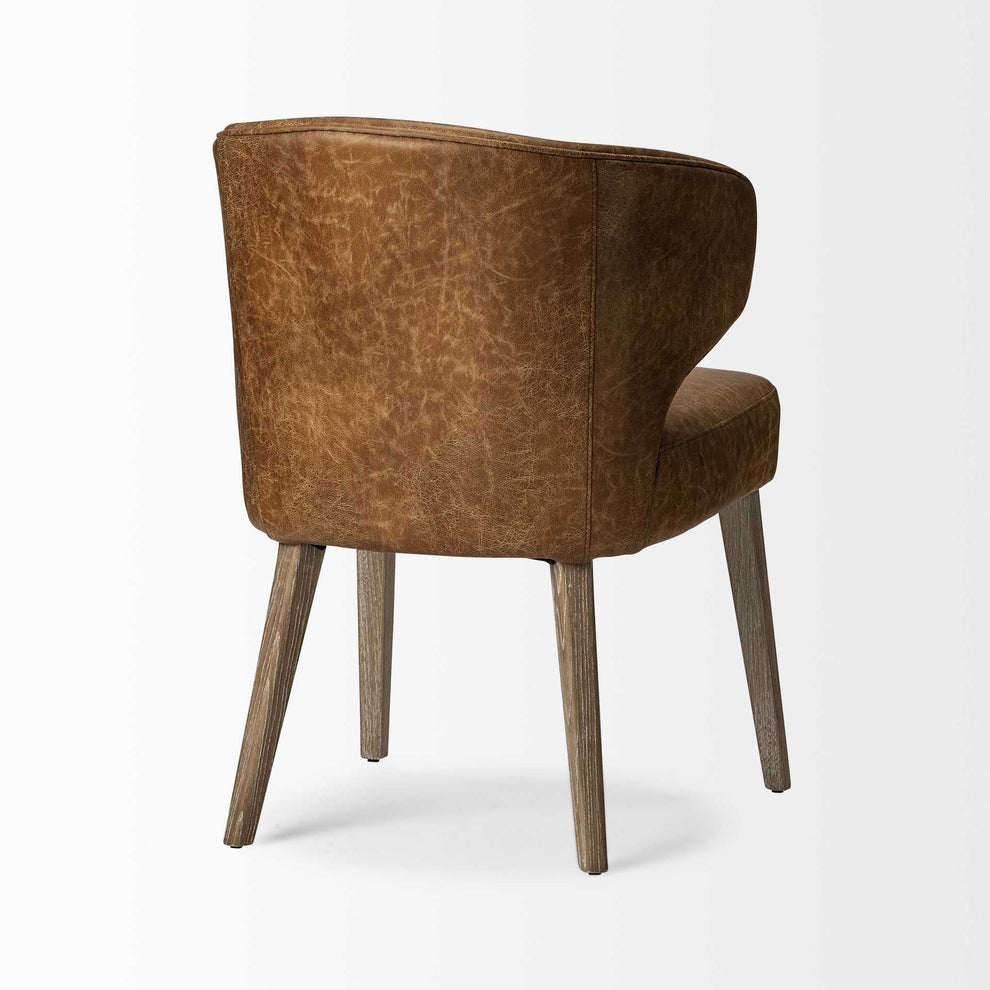 Brown Toned Leather With Brown Wooden Base Dining Chair By Homeroots | Dining Chairs | Modishstore - 6