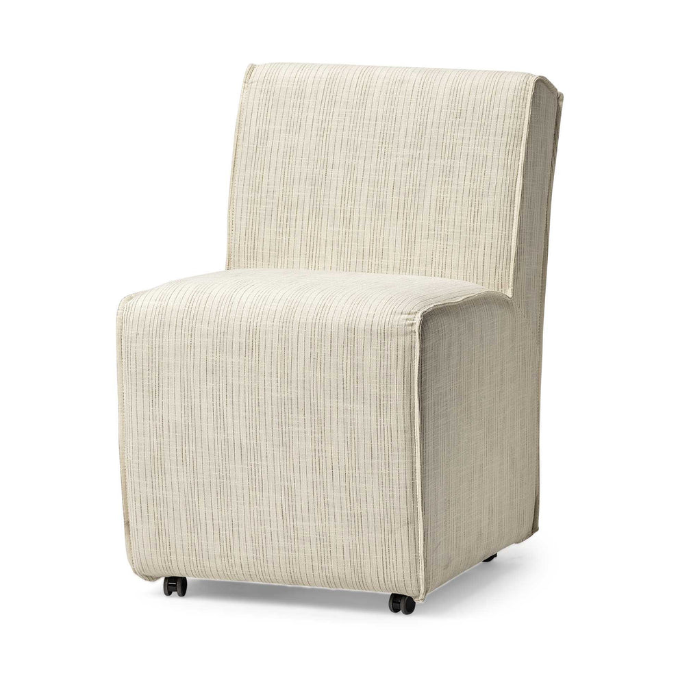 Fully Upholstered Cream Toned Fabric Dining Chair On Casters By Homeroots | Dining Chairs | Modishstore - 2