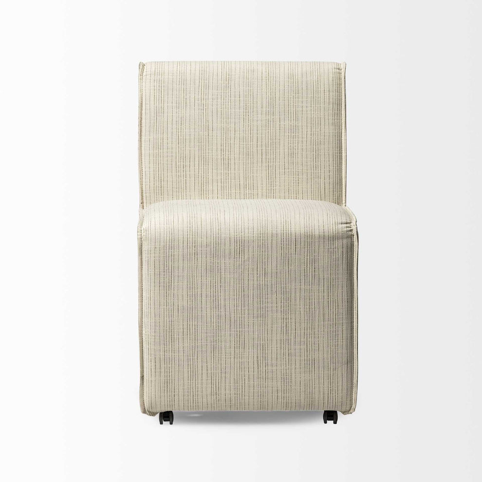 Fully Upholstered Cream Toned Fabric Dining Chair On Casters By Homeroots | Dining Chairs | Modishstore - 3