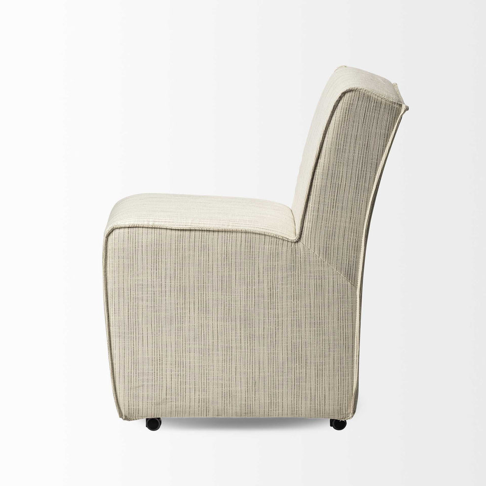Fully Upholstered Cream Toned Fabric Dining Chair On Casters By Homeroots | Dining Chairs | Modishstore - 4