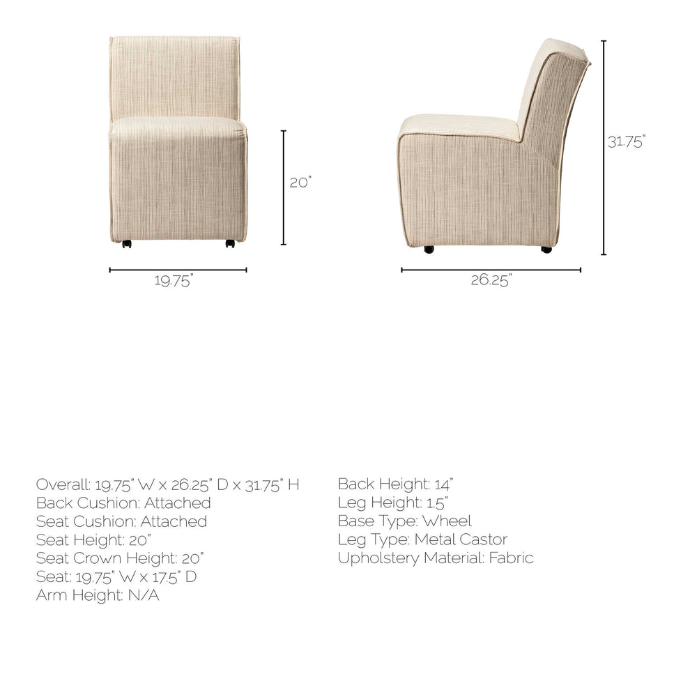 Fully Upholstered Cream Toned Fabric Dining Chair On Casters By Homeroots | Dining Chairs | Modishstore - 8