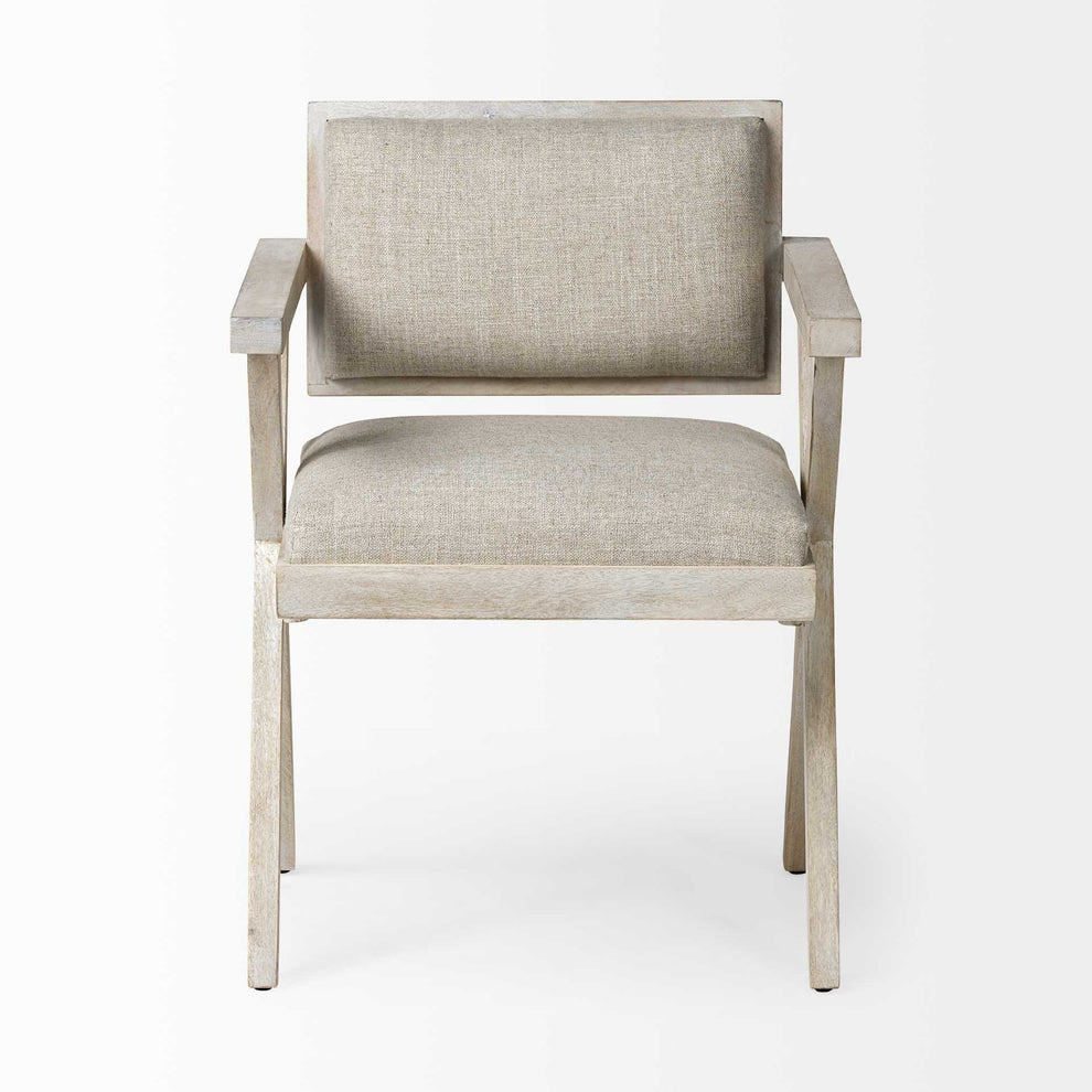 Cream Fabric Wrap With Blonde Wooden Frame Dining Chair By Homeroots | Dining Chairs | Modishstore - 2