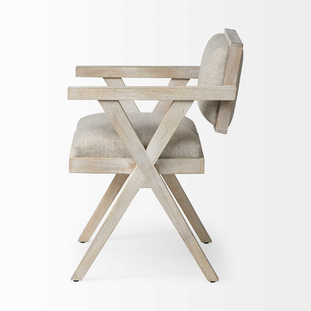 Cream Fabric Wrap With Blonde Wooden Frame Dining Chair By Homeroots | Dining Chairs | Modishstore - 3