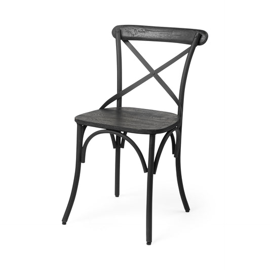 Black Solid Wood Seat With Black Iron Frame Dining Chair By Homeroots | Dining Chairs | Modishstore