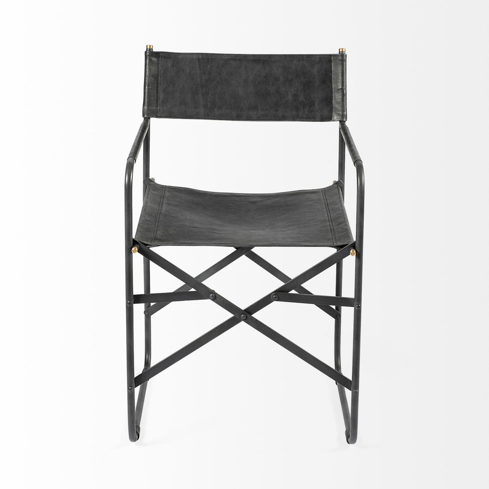 Black Leather With Black Iron Frame Dining Chair By Homeroots | Dining Chairs | Modishstore - 2