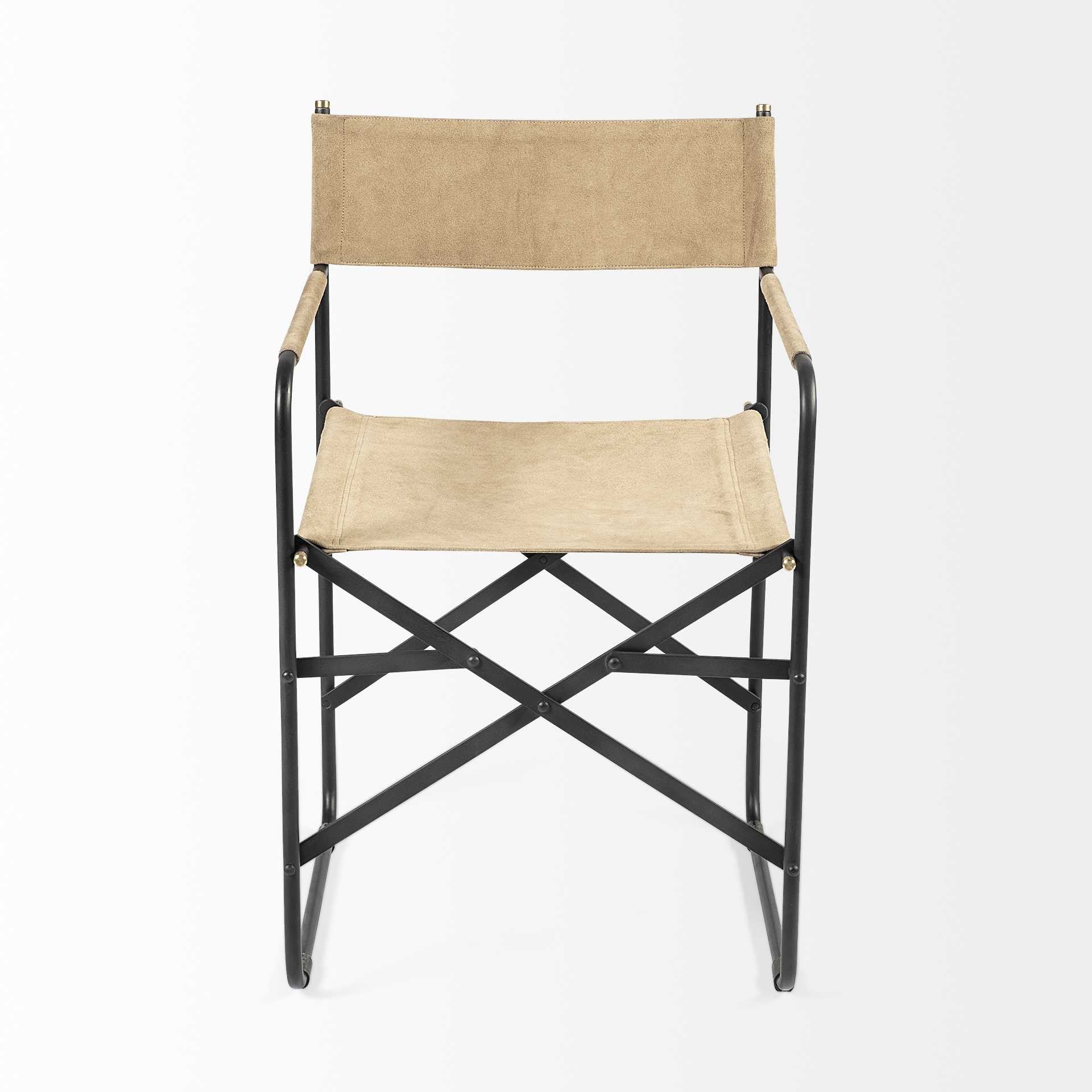 Tan Leather With Black Iron Frame Dining Chair By Homeroots | Dining Chairs | Modishstore - 2