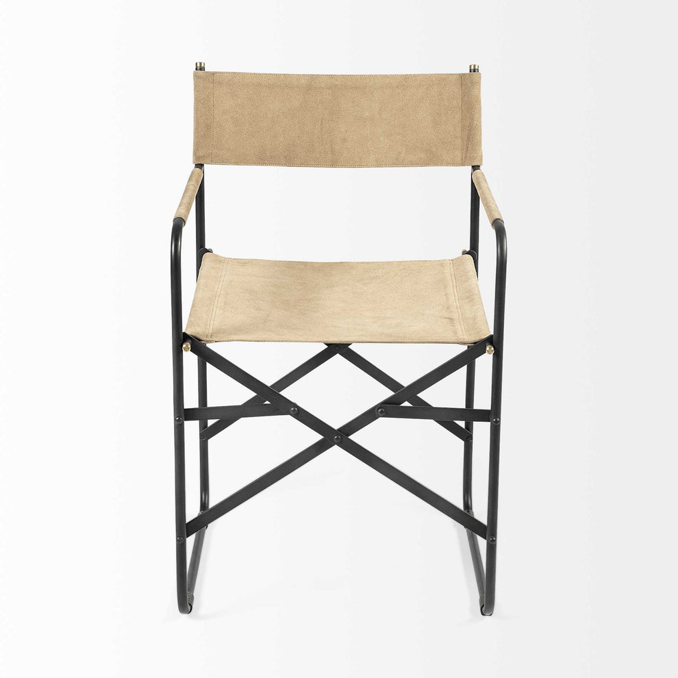 Tan Leather With Black Iron Frame Dining Chair By Homeroots | Dining Chairs | Modishstore - 2
