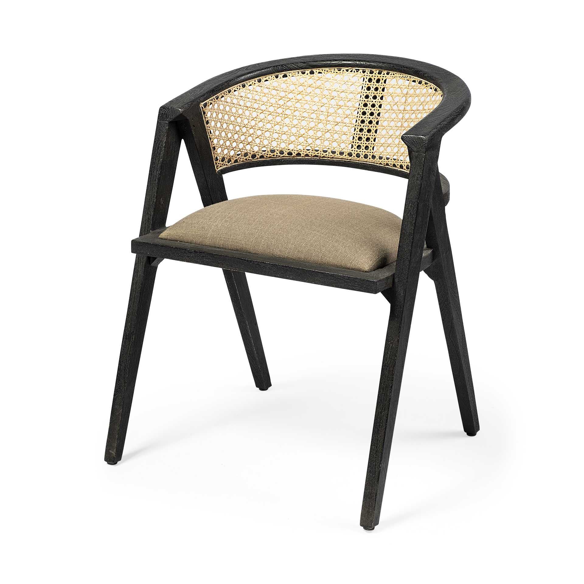 Grey Linen With Black Wooden Frame Wrap Seat Dining Chair By Homeroots | Dining Chairs | Modishstore