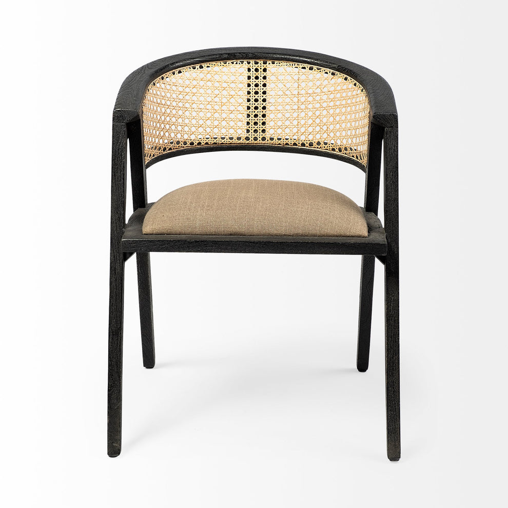 Grey Linen With Black Wooden Frame Wrap Seat Dining Chair By Homeroots | Dining Chairs | Modishstore - 2